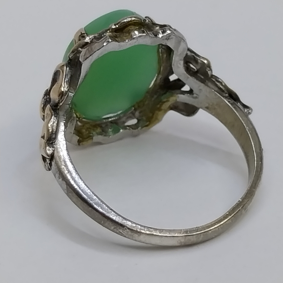 Antique Art Nouveau Clark Cloombs Chrysoprase Cabochon Ring Sterling 10K 5.5 - Picture 6 of 9